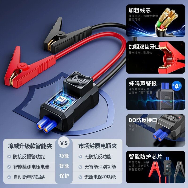 埠威应急启动电源智能夹子搭火线电瓶连接线汽车载搭打火搭电宝线