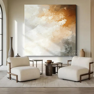 YZS 手绘油画霞光万道复古侘寂风挂画客厅沙发卧室床头方形抽象画