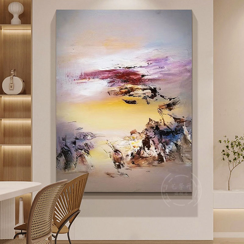 YZS 原创手绘油画赵无极抽象画简约山水画玄关油画侘寂风竖版挂画