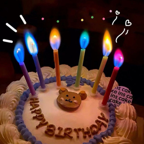 网红创意彩色火焰蜡烛生日蛋糕