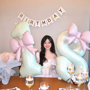 女孩生日数字蝴蝶结气球户外氛围拍照道具派对18周岁装饰场景布置