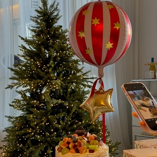 MerryChristmas圣诞节派对用品圣诞树装饰挂饰4D条纹星星新年气球