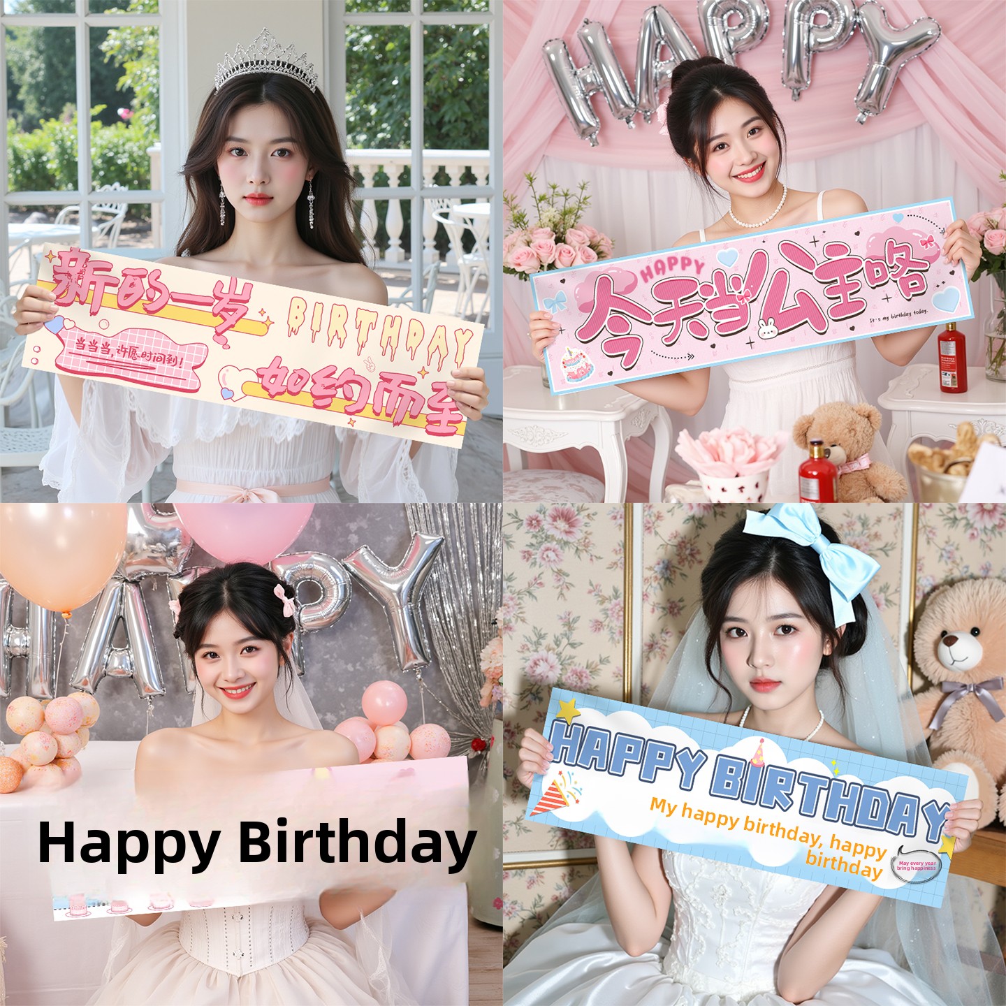 生日场景布置装饰手持横幅派对气氛成人18岁快乐仪式小女孩