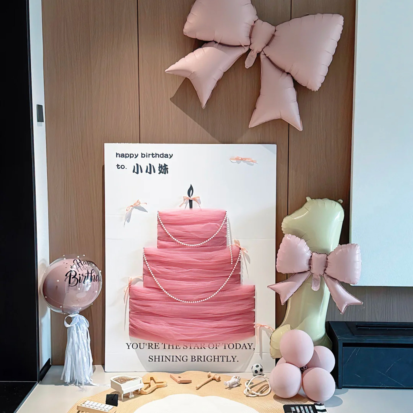 网红同款韩系蛋糕网纱KT板定制2岁公主女孩生日场景布置拍照道具