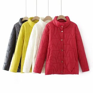 2024秋冬新款大码女装简约压花立领保暖舒适轻薄棉服外套H104 427