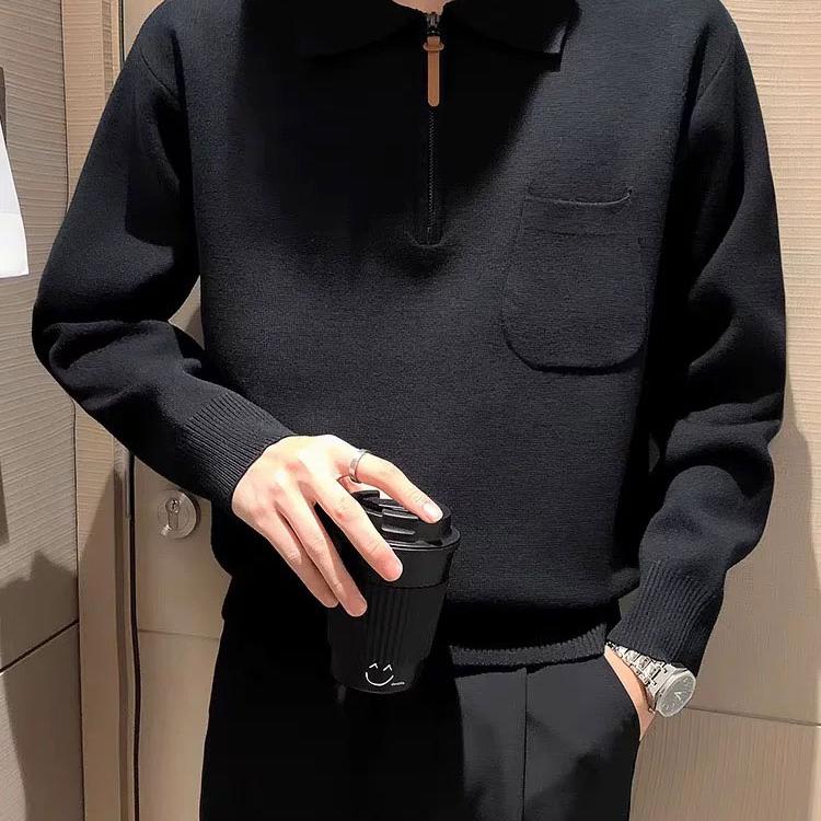 半拉链毛衣男春秋冬款潮牌痞帅翻领针织衫2024新款男士内搭打底衫