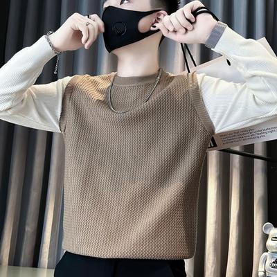 假两件毛衣男款冬季潮牌网红痞帅圆领针织衫2024新款男士内搭上衣