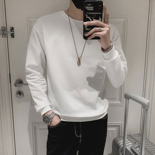 春秋冬季新款卫衣男士修身长袖潮流圆领百搭休闲纯色韩版流行上衣