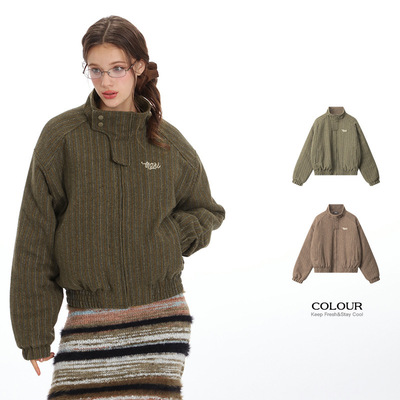 HeyHenry 美式2024冬季外套女韩系休闲短款夹克复古宽松拉链棉袄