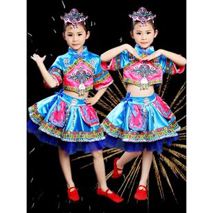 新款儿童演出服民族风舞蹈服彝族畲族苗族演出表演服装女童