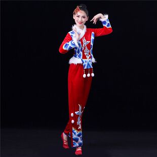秧歌服女演出服2024新款中老年冬季加厚广场舞腰鼓扇子舞蹈服套装