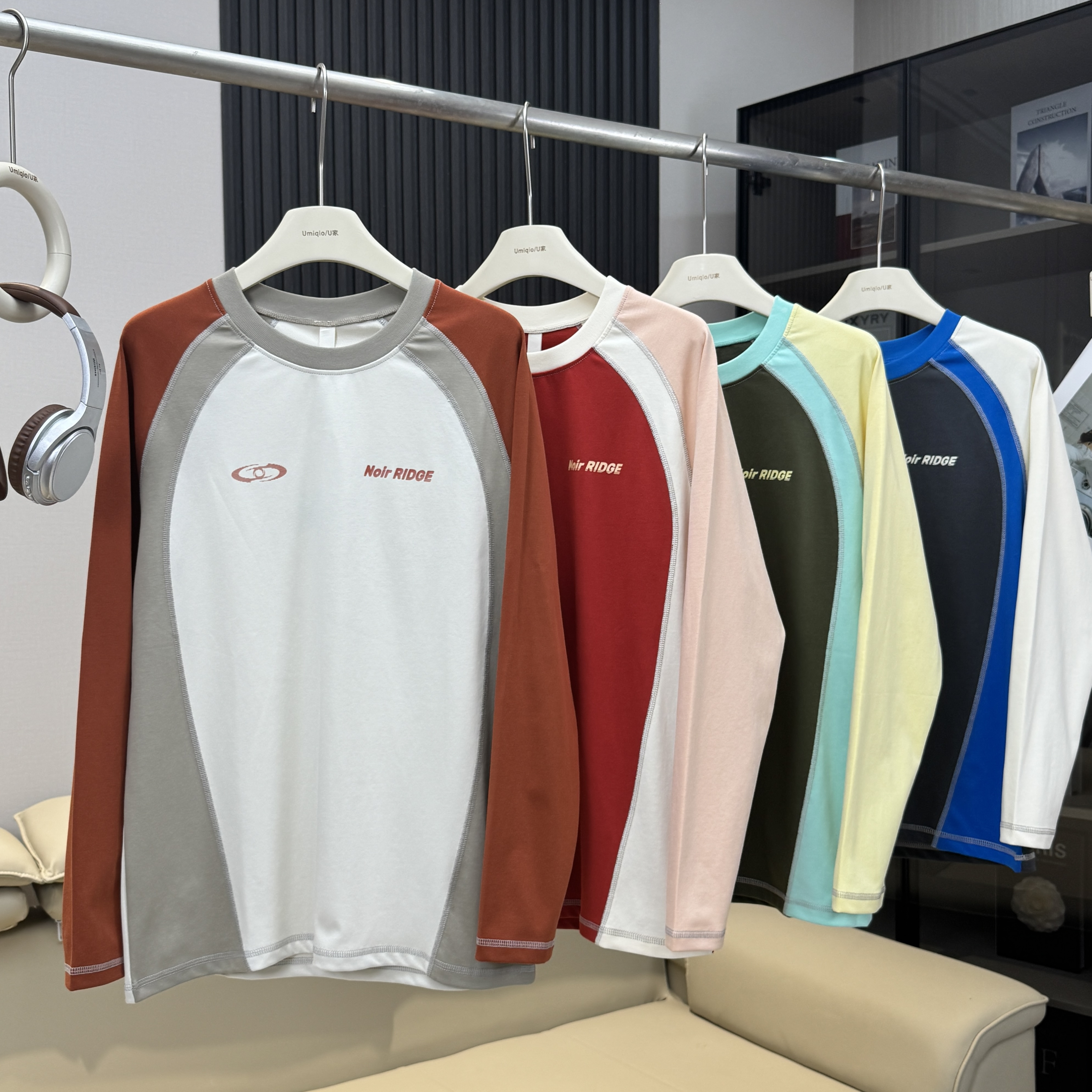 棵米ai蕉家！户外山系男女撞色速干骑行长袖T恤宽松运动打底衫潮