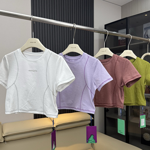 T恤女1 辣妹风露脐圆领短袖 棵米ai蕉家 户外山系吸湿速干运动短款