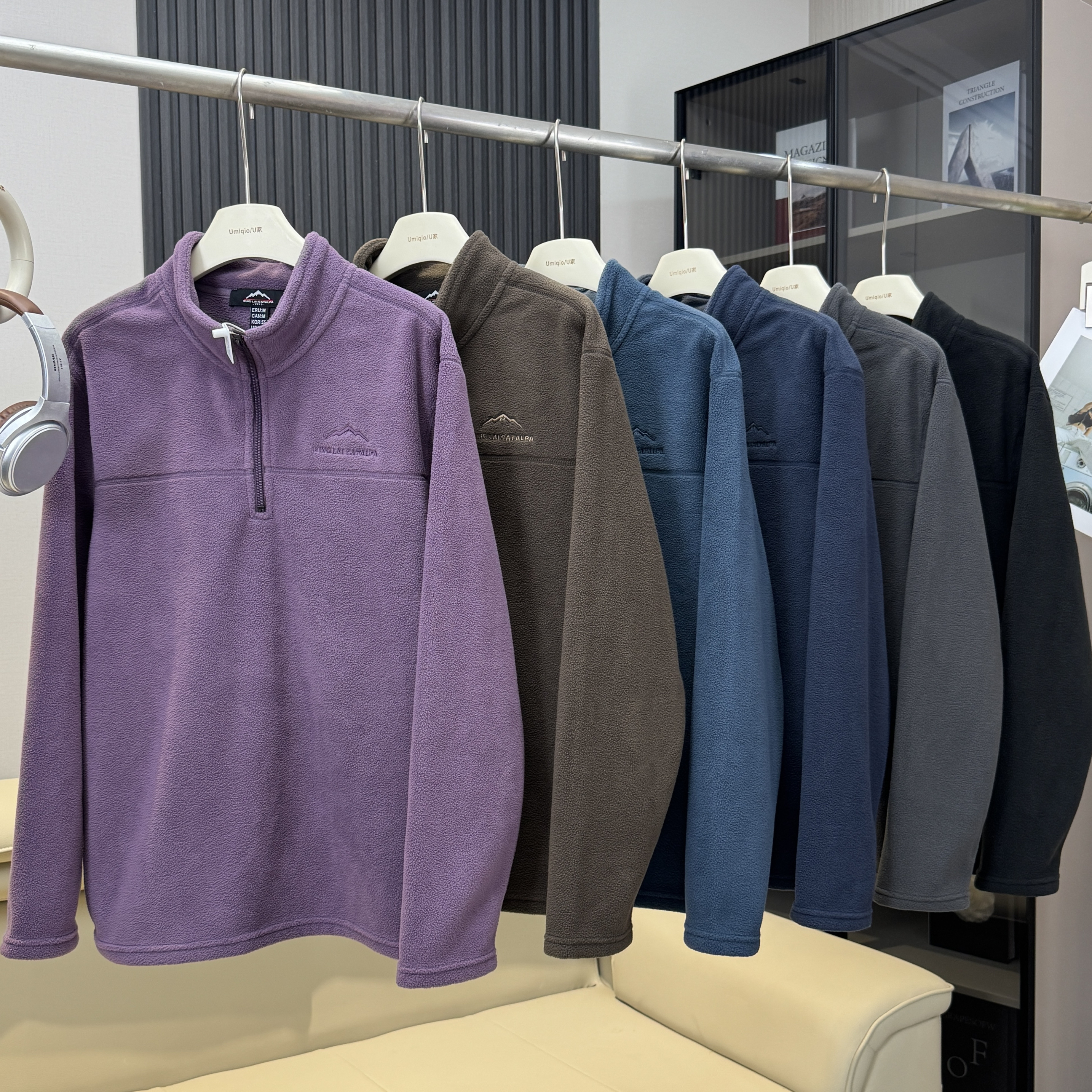 棵米ai蕉家！户外山系情侣抗静电抓绒衣保暖半拉链摇粒绒卫衣外套