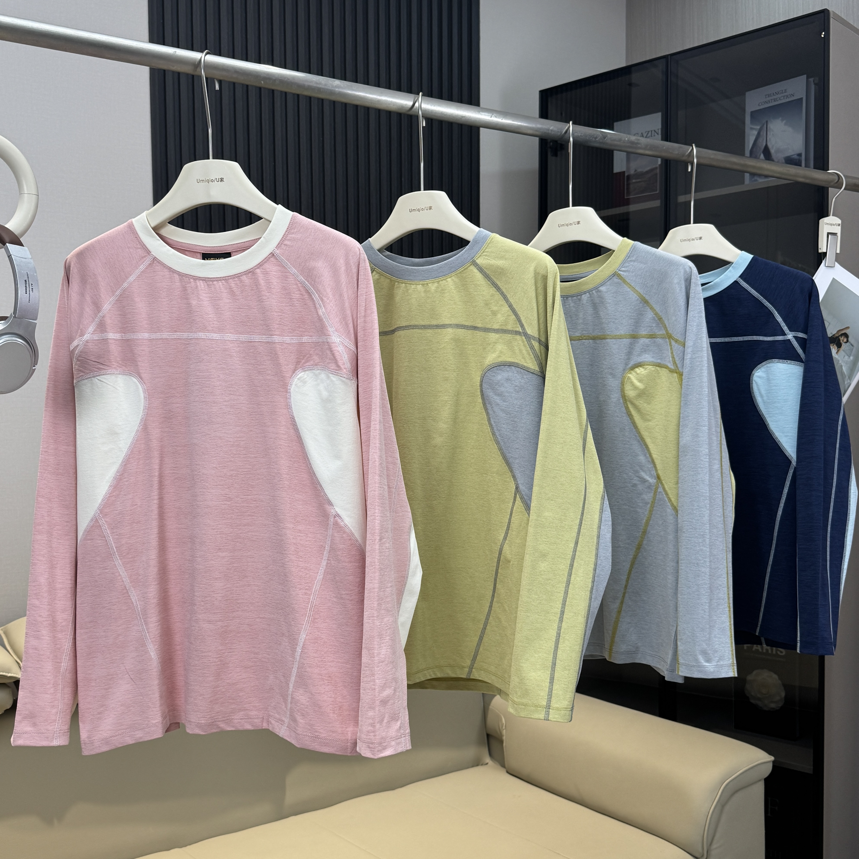 棵米ai蕉家！户外山系男女透气排汗撞色拼接长袖T恤速干打底衫潮