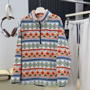 棵米ai蕉家 户外山系情侣费尔岛半拉链抓绒衣长绒摇粒绒保暖卫衣