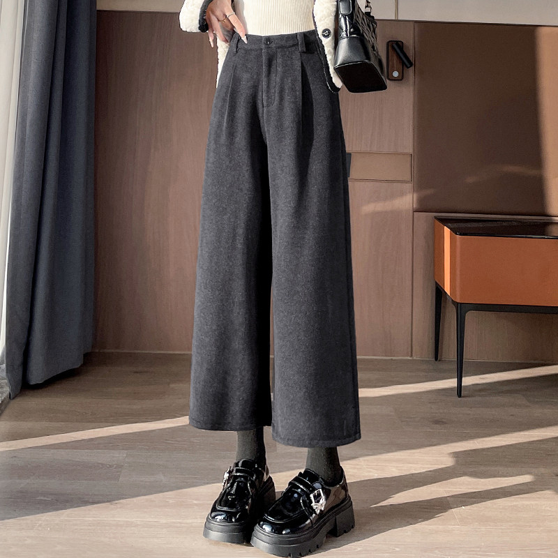 实拍2025秋冬新款毛呢直筒裤哈伦西装裤高腰八分九分休闲裤女