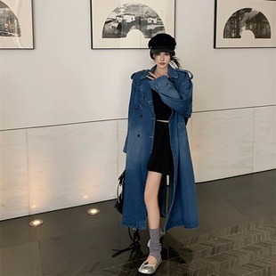 实拍实价 区区欧阳水洗牛仔风衣外套秋季宽松复古长款高级感大衣