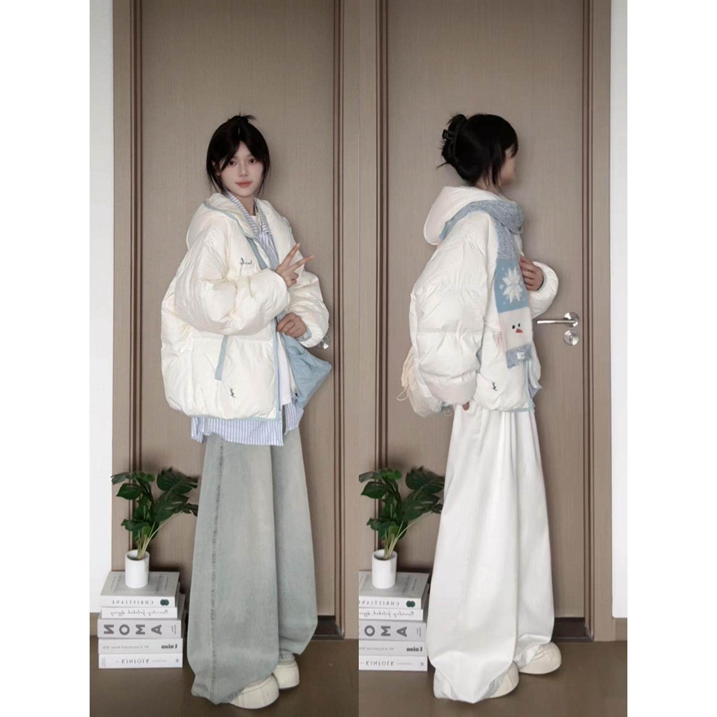 白色连帽独特超好看棉服女款2025新款冬季洋气独特漂亮小棉袄外套