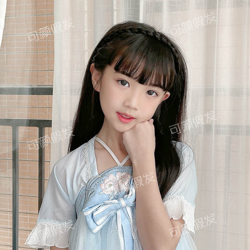 新款儿童辫发箍齐刘海假发头帘女童仿真发表演甜美带齿防滑头箍