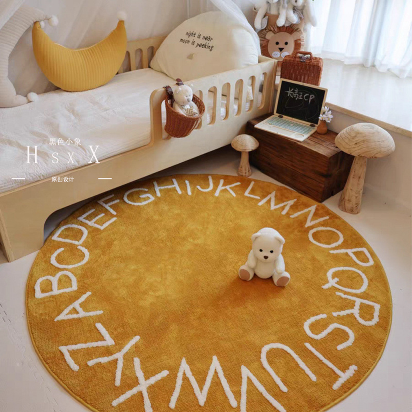 ins复古圆形床边儿童房间地垫毯