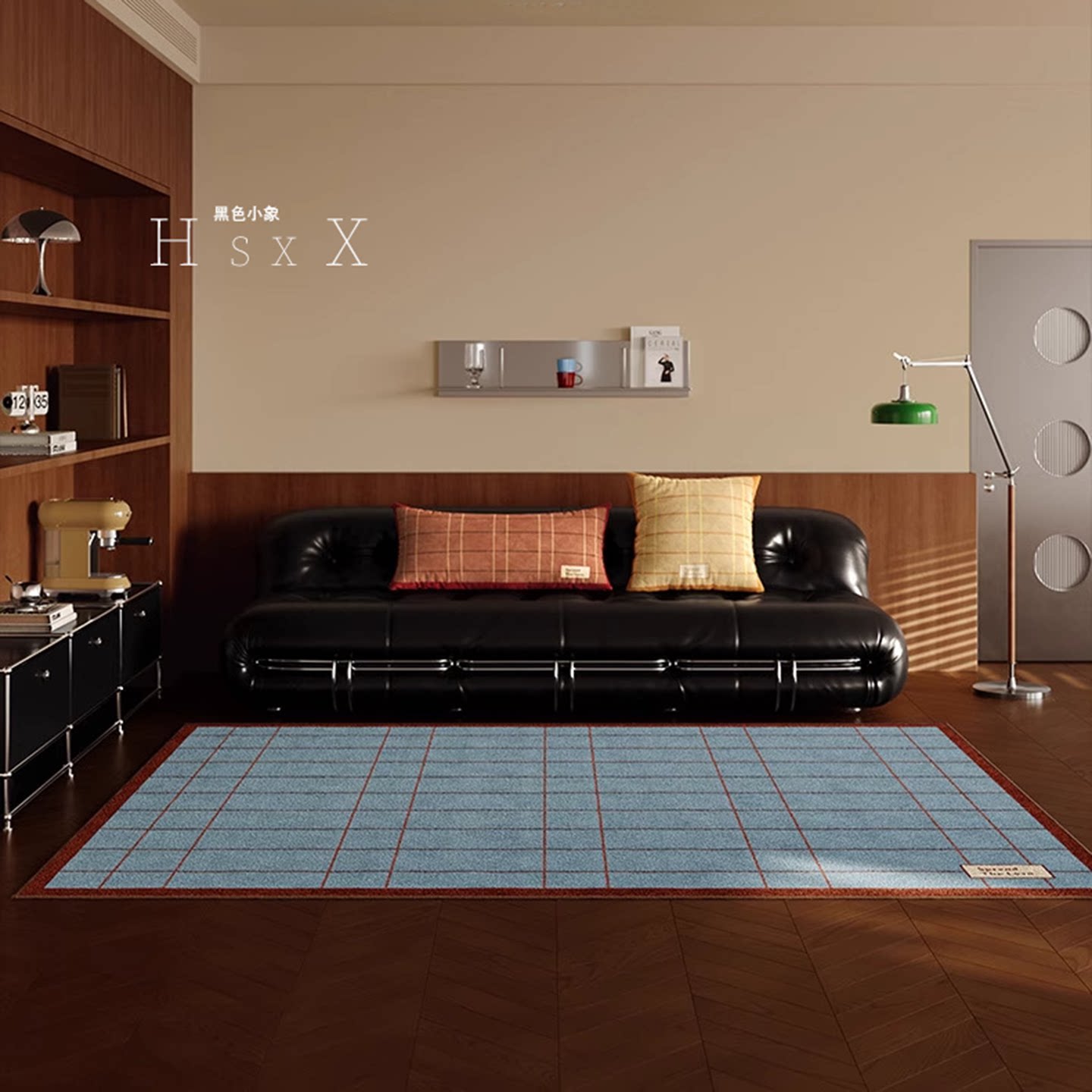 黑色小象HSXX蓝色地毯客厅中古2025新款轻奢高级感卧室沙发茶几垫