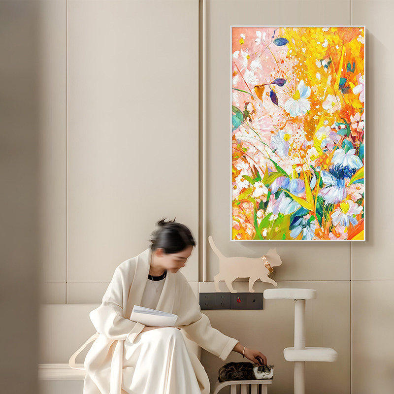 春暖花开小清新黄色花卉客厅装饰画系别墅大平层艺术玄关挂画