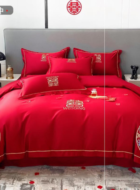 红色结婚床套冬天保暖床罩高级床盖G纯棉遮丑床裙大床裙加宽加大