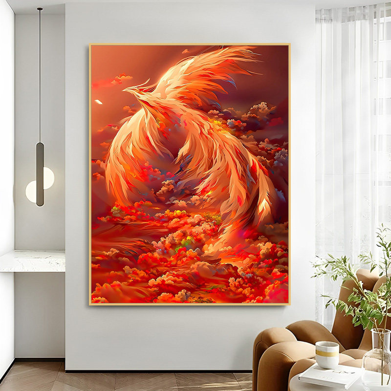 凤凰朱雀数字油画diy手工填色减压客厅玄关大尺寸手绘丙烯装饰画