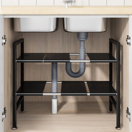 厨房下水槽置物架不锈钢可伸缩双层整体橱柜内分层隔板架锅具收纳