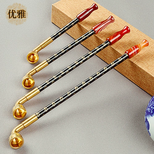 Элегантная старомодная медная ониксовая курительная трубка ручной работы, мужской короткий мундштук