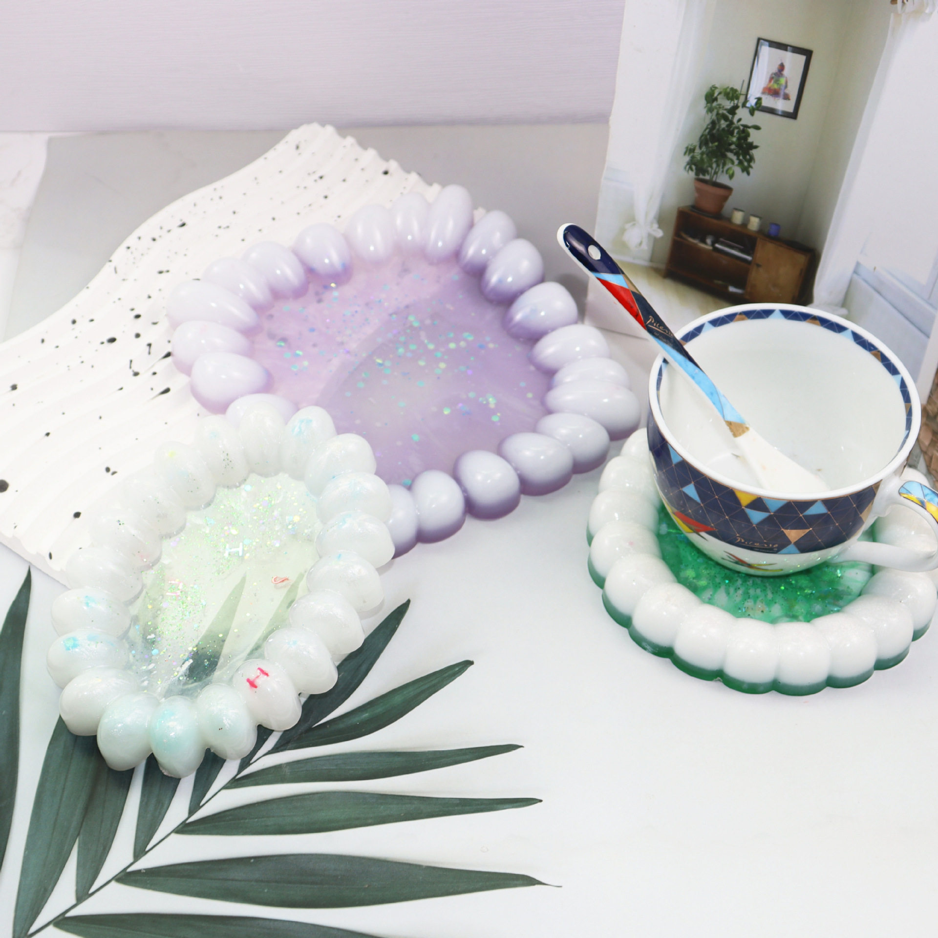 新款diy鹅卵石泡泡杯垫滴胶石膏模具 圆形方形泡泡盘杯垫硅胶模具