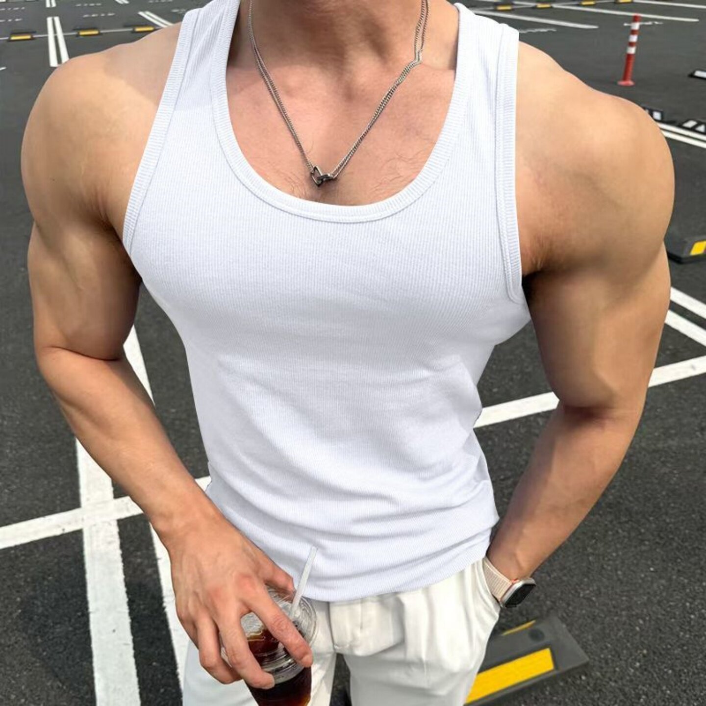夏季速干透气美式重磅螺纹背心男士打底无袖紧身健身训练运动坎肩