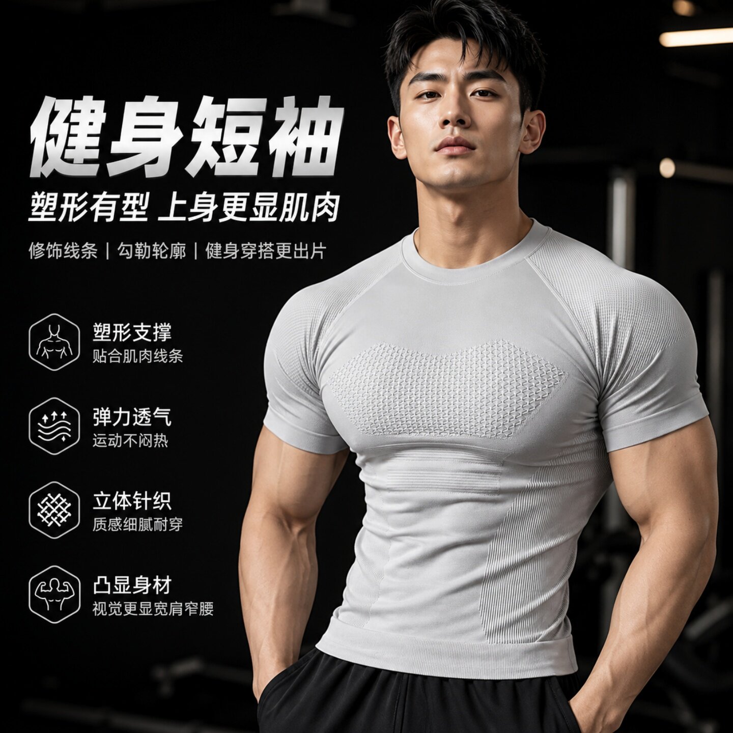 专业健身服男高颜值运动短袖套装跑步训练服骑行跑步速干紧身上衣