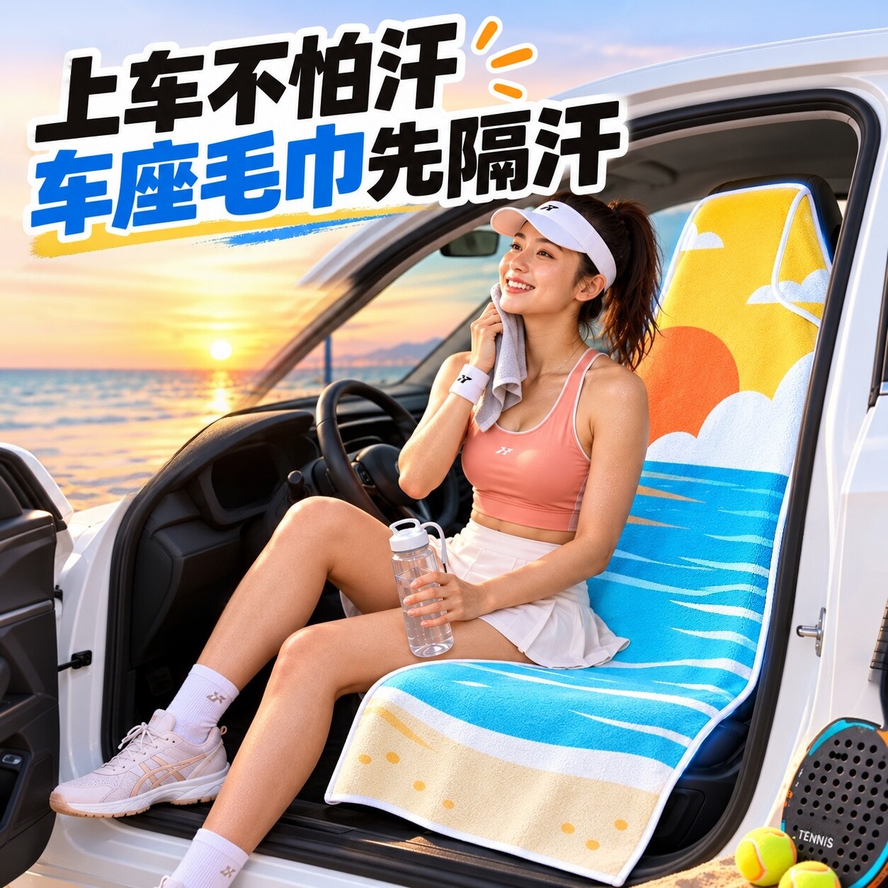 车载运动毛巾驾驶开车座椅保护垫巾隔汗加厚铺巾网球游泳健身跑步