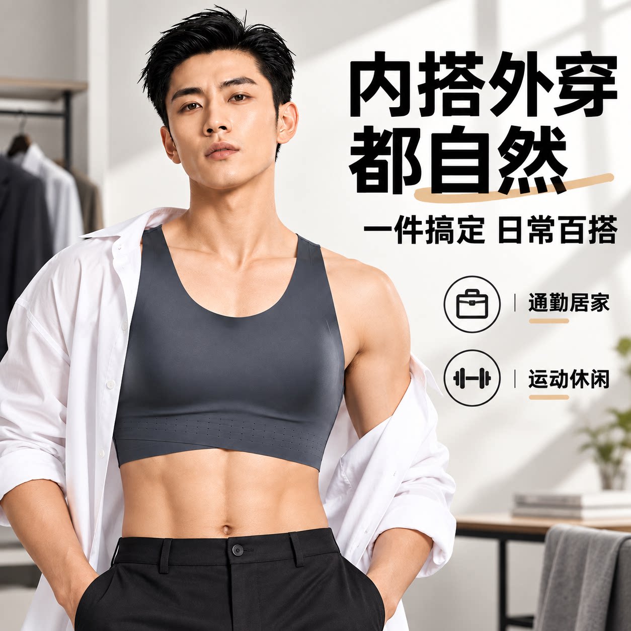 隐形男士文胸束胸背心平胸大码无痕塑身衣防凸点交叉美背运动内衣