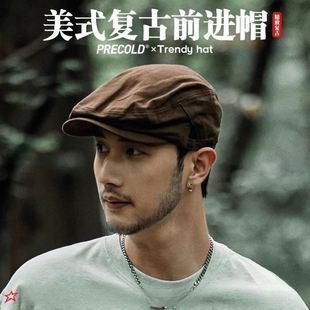 美式复古前进帽男刺绣工装风反戴报童贝雷帽男款女潮灯芯绒帽2025