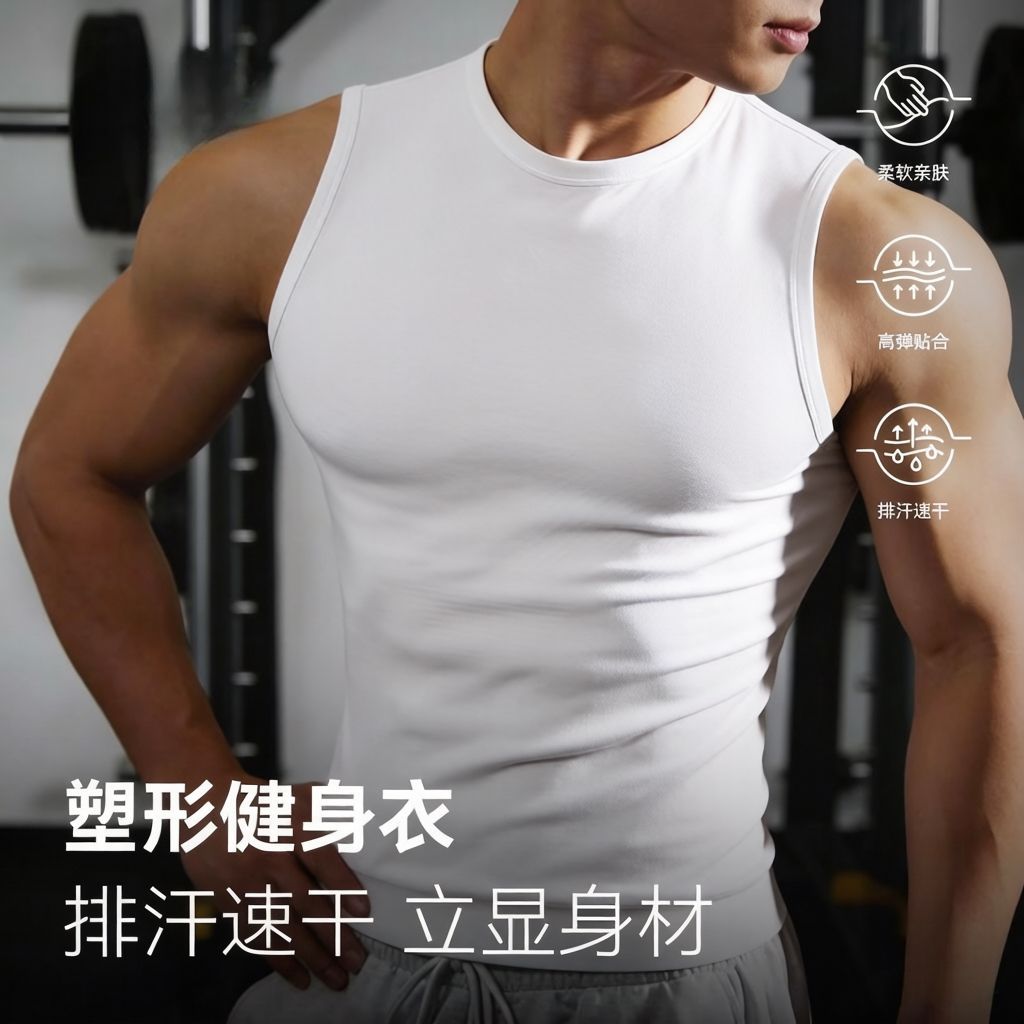 运动背心男坎肩无袖专业健身撸铁训练紧身衣速干弹力打底上衣薄款