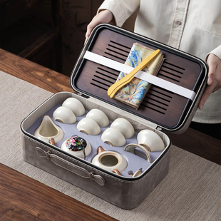 黄汝窑旅行功夫茶具套装家用户外便携式喝茶装备新款盖碗茶杯茶壶