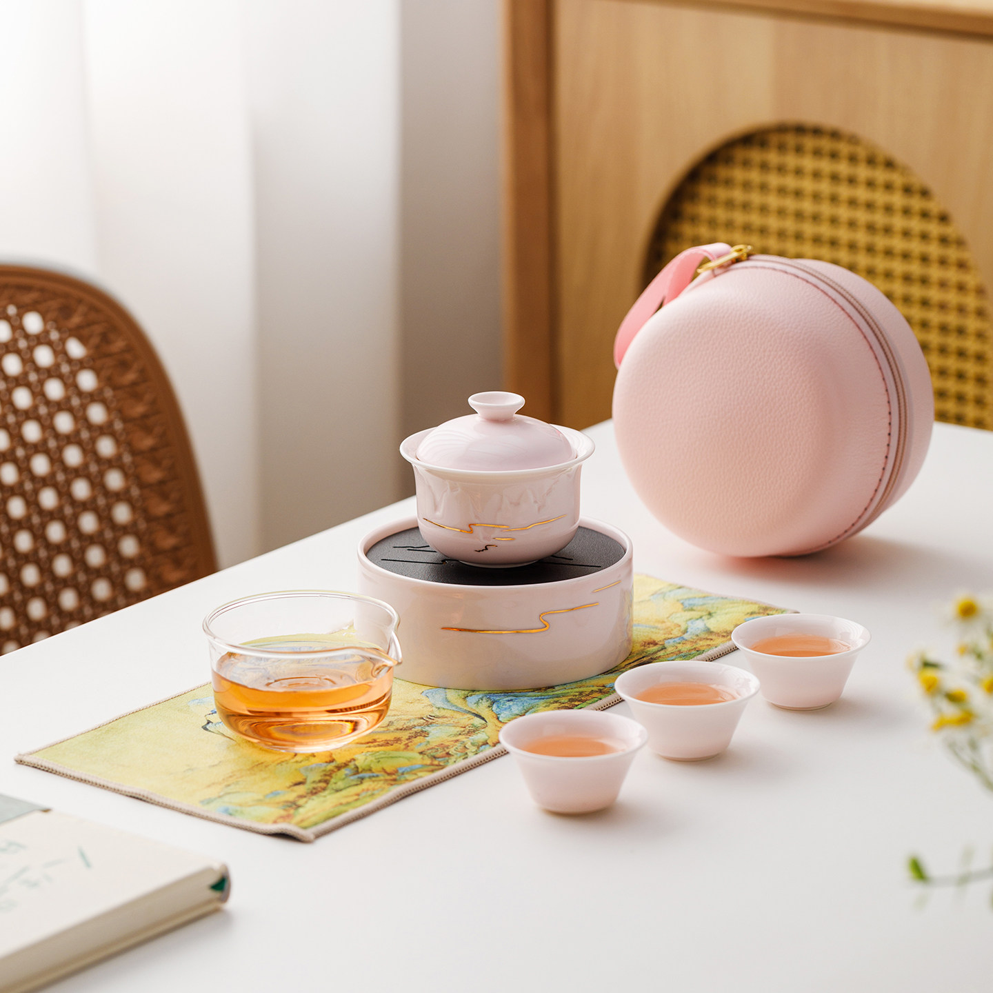 粉色旅行茶具便携式小套装快客杯户外露营功夫茶杯泡茶盖碗茶杯