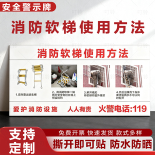 消防软梯软绳使用方法 灭火器消防栓119电话标识牌提示牌使用说明