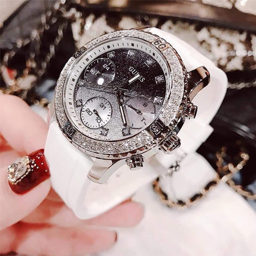 正品盖斯guess情侣u1098L1个性水晶镶钻渐变三眼男女手表u1053L1