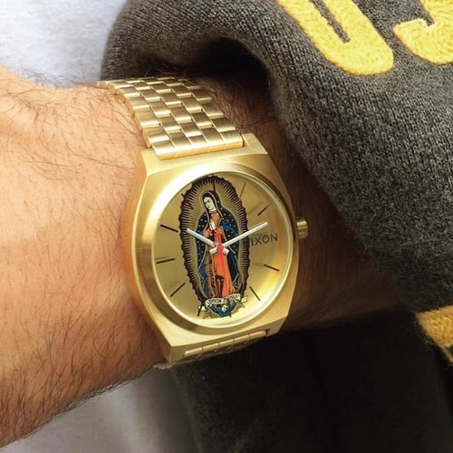 代购正品Nixon尼克松男女手表时尚金色钢带插画盘方形复古石英表