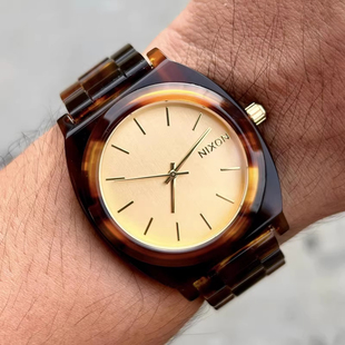 美国代购Nixon尼克松男女情侣手表玳瑁色方形蜜桃中性石英小金表