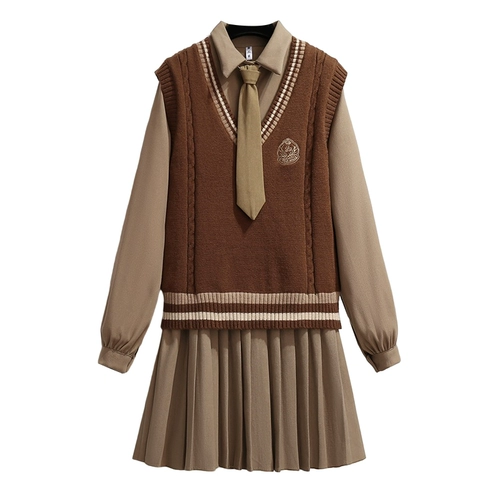 Модная универсальная рубашка, платье, жилет, комплект, плиссированная юбка