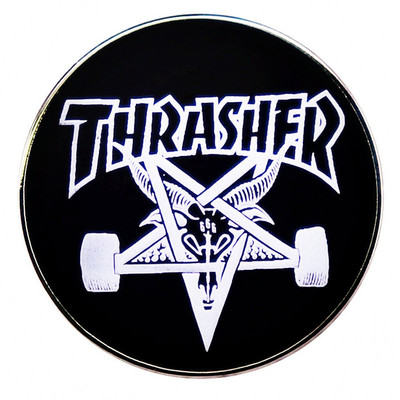 Thrasher滑板山羊胸针巴风特火焰摇滚别针金属合金徽章配饰