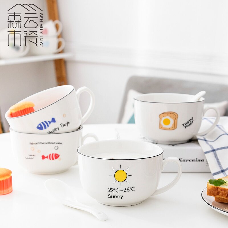 。 Breakfast milk bowl cereal bowl with salad bowl