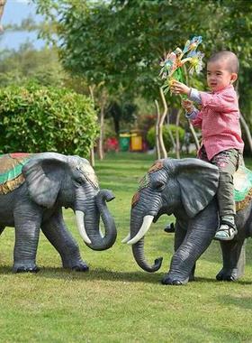 户外仿真大象招财河马园林玻璃钢雕塑假动物花园庭院动物模型摆件