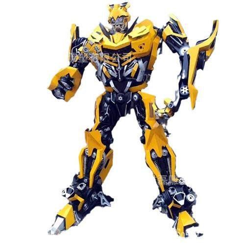 金属变形金刚雕塑不锈钢大黄蜂汽车人大型铁艺机甲模型变形车厂家