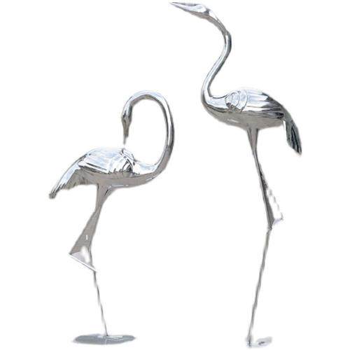 不锈钢仙鹤雕塑水池草坪镜面火烈鸟天鹅装饰售楼部玻璃钢白鹭摆件